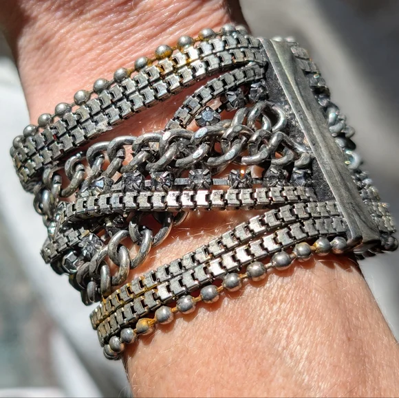 Vintage Y2K Multi-Chain Wide Silver Bracelet - Picture 6 of 6